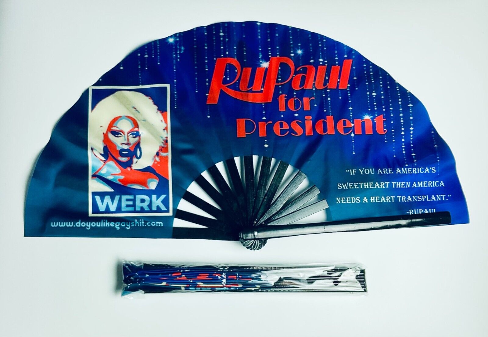 Rupaul For President 26" Political Extra Large Folding Clack Gay Pride Fan Rave Do You Like Gay Shit?