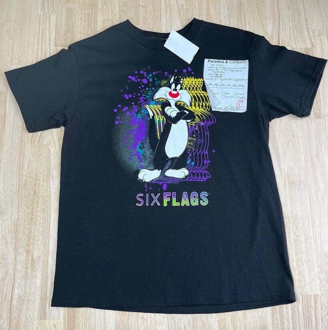 (M) SIX FLAGS SYLVESTER Paint Shirt YOUTH LOONEY TUNES Tee RARE PP Sample NWT Six Flags