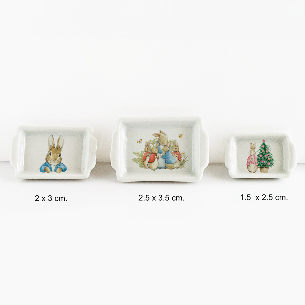 Miniatures Handmade Ceramic Tray Peter Rabbit Bunny Easter Dollhouse Decor Set 3 ThaiMiniatureStore Does not apply - фотография #2