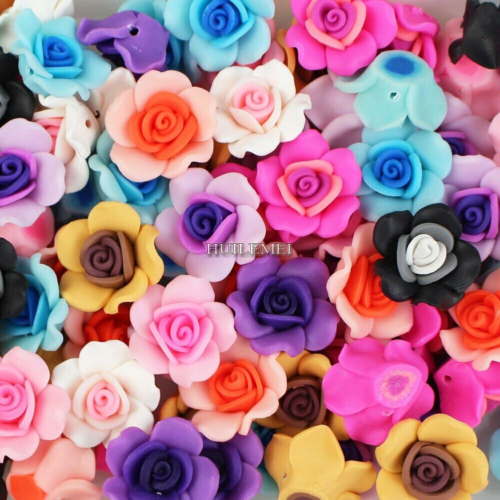 20pcs/lot 25mm Mixed Color Polymer Clay Flower Beads DIY Bracelet Jewelry Making HUILEMEI Does Not Apply