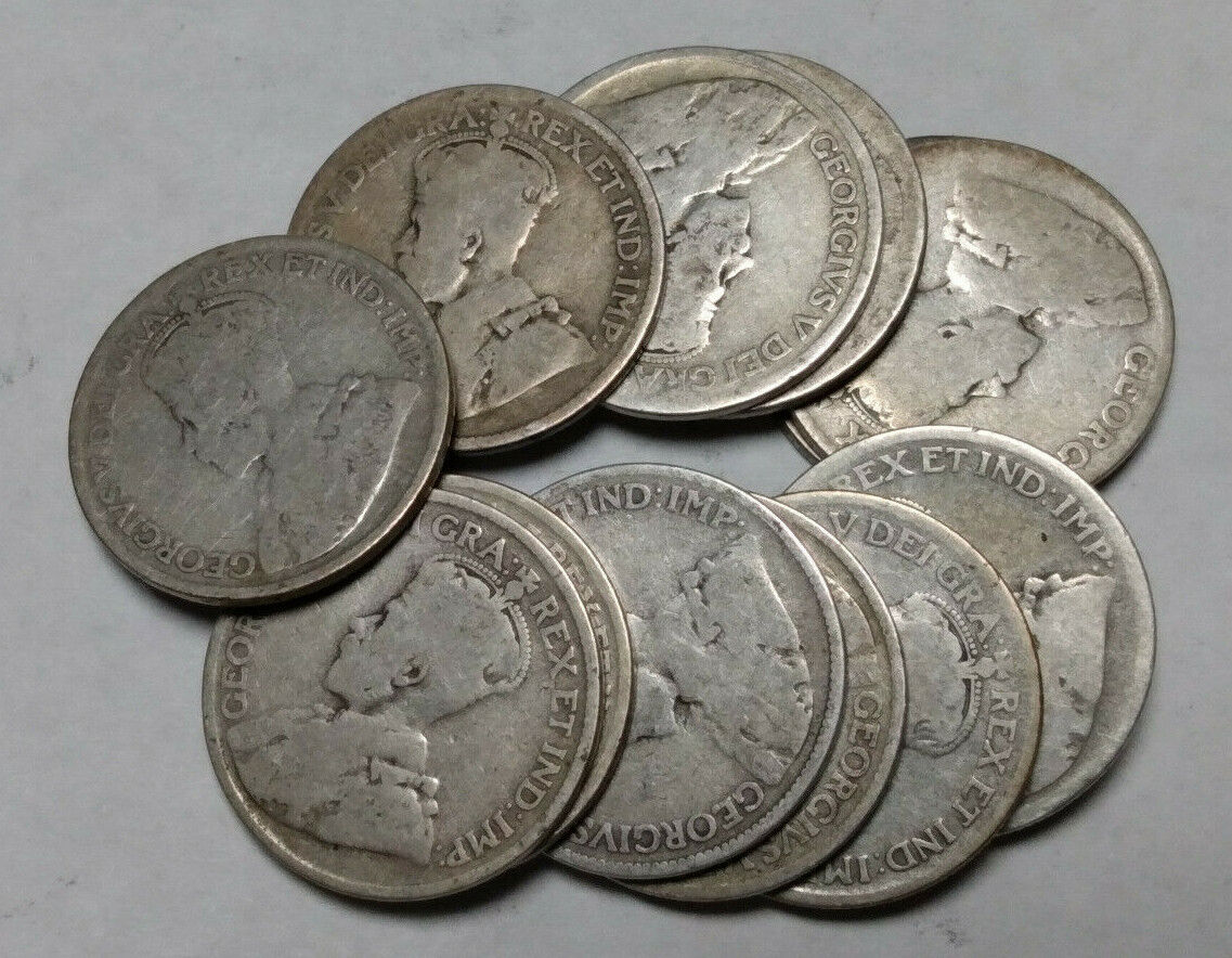 Lot of 2x Canada 25 Cents King George V Canadian Silver Quarters Worn Dates Без бренда - фотография #5