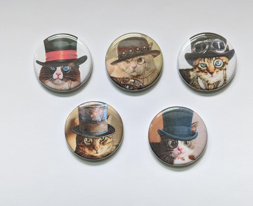 Lot of 5 1.25" Pinback Button Steampunk Cats (1¼" Pins, Approx. 32mm) #2 Без бренда