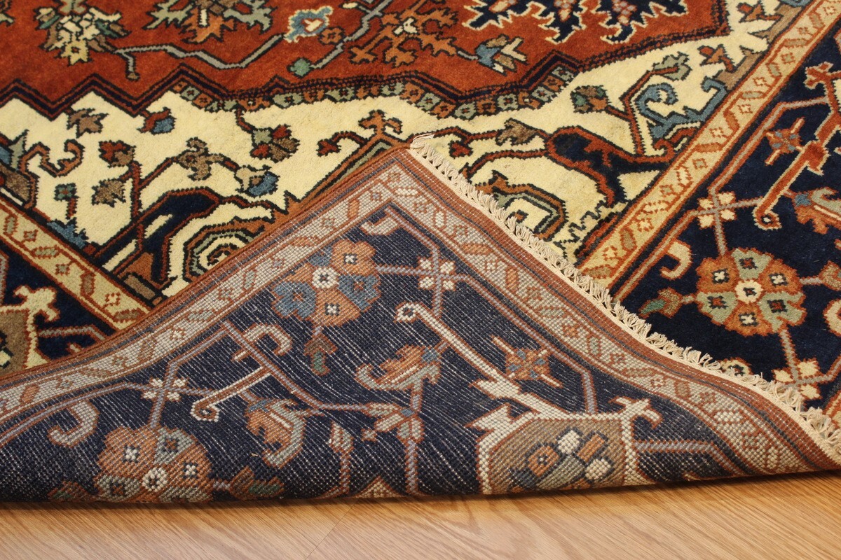 12X9_HAND-MADE_ Traditional Medallion KAZAK Design Rust Rug #5337 ***WOOL-RUG*** Pamir _PERSIAN_RUG_ - фотография #11
