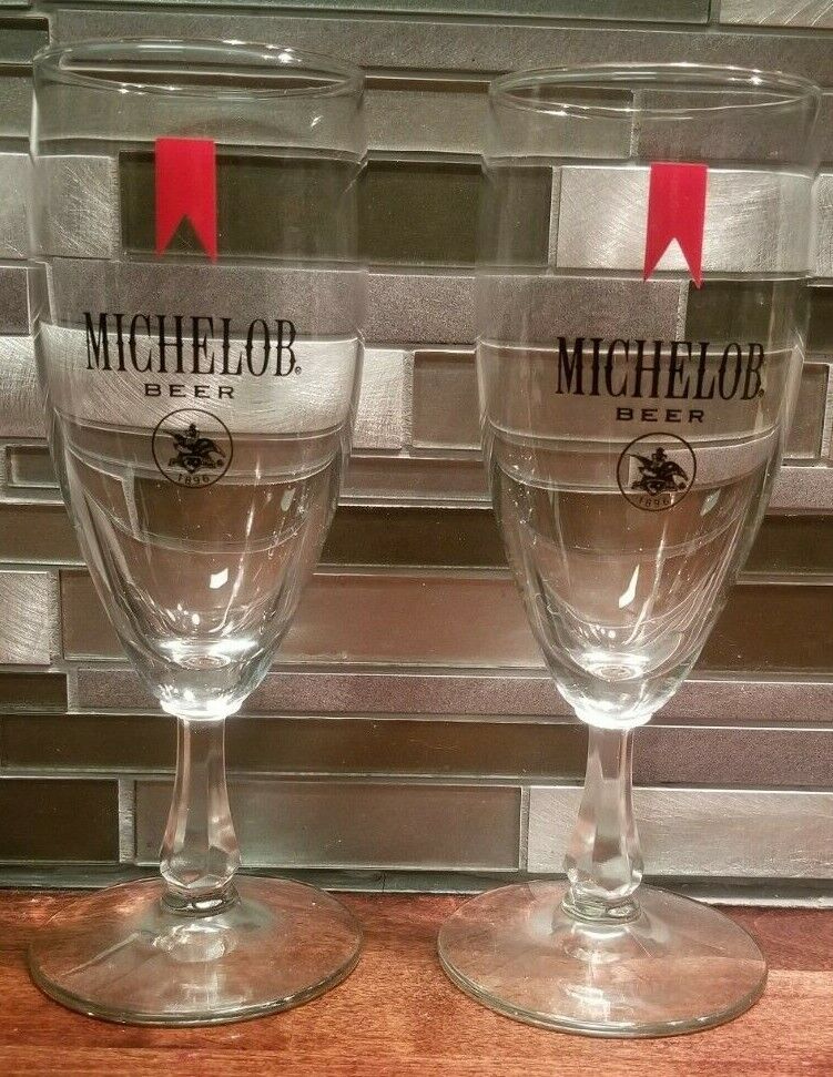 Pair of Vintage Michelob Beer Anheuser Footed Pilsner 8oz Glasses  Michelob