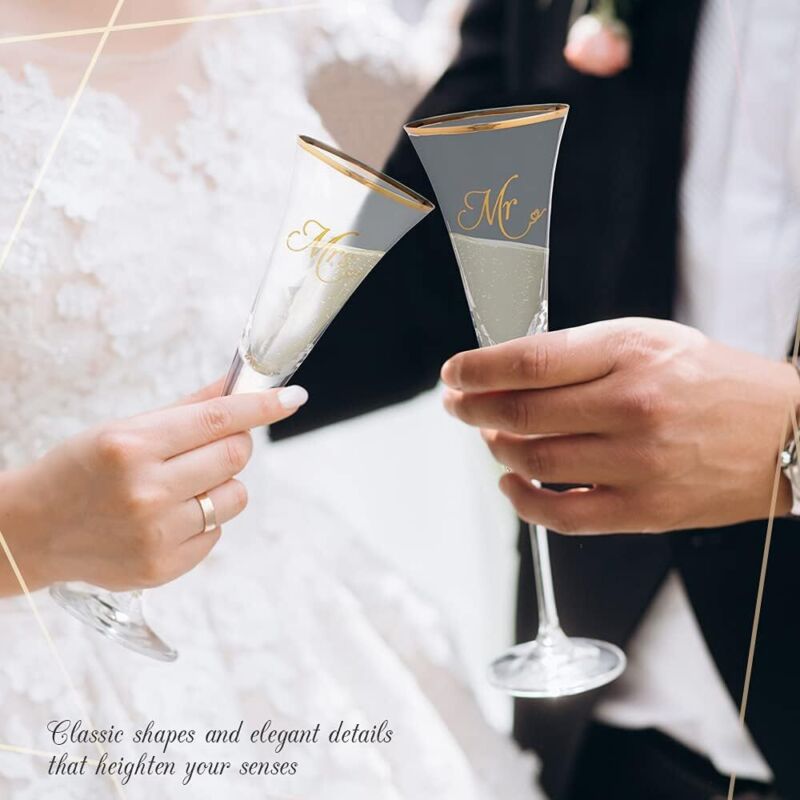 Wedding Champagne Flute Mr And Mrs Champagne Flute With Gold Rim Wedding Gift Fo Klikel Inc - фотография #3