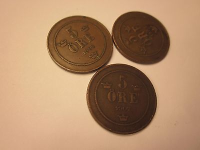 COINS EUROPEAN ANTIQUES 5 ORE 1902 1904 1907  BRODRAFOLKENS VAL SET OF 3  #73C Без бренда - фотография #5