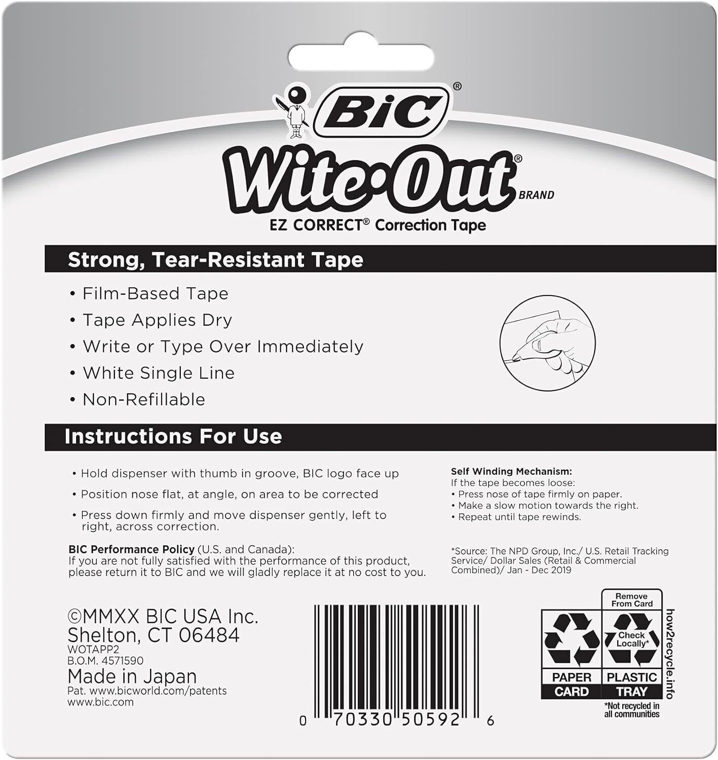 BIC Wite-Out Brand EZ Correct Correction Tape, 2 Count (Pack of 1), White  BIC WOTAPP21 - фотография #2