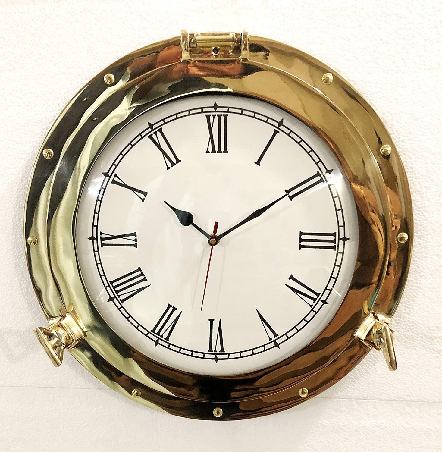 20" Antique Marine Solid Brass Ship Porthole Analog Clock Nautical Wall Hanging  Без бренда