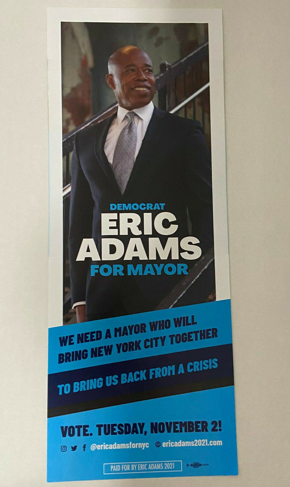 Eric Adams Democratic Mayor New York City 2021 ad flyer advertisement Queens Без бренда - фотография #2