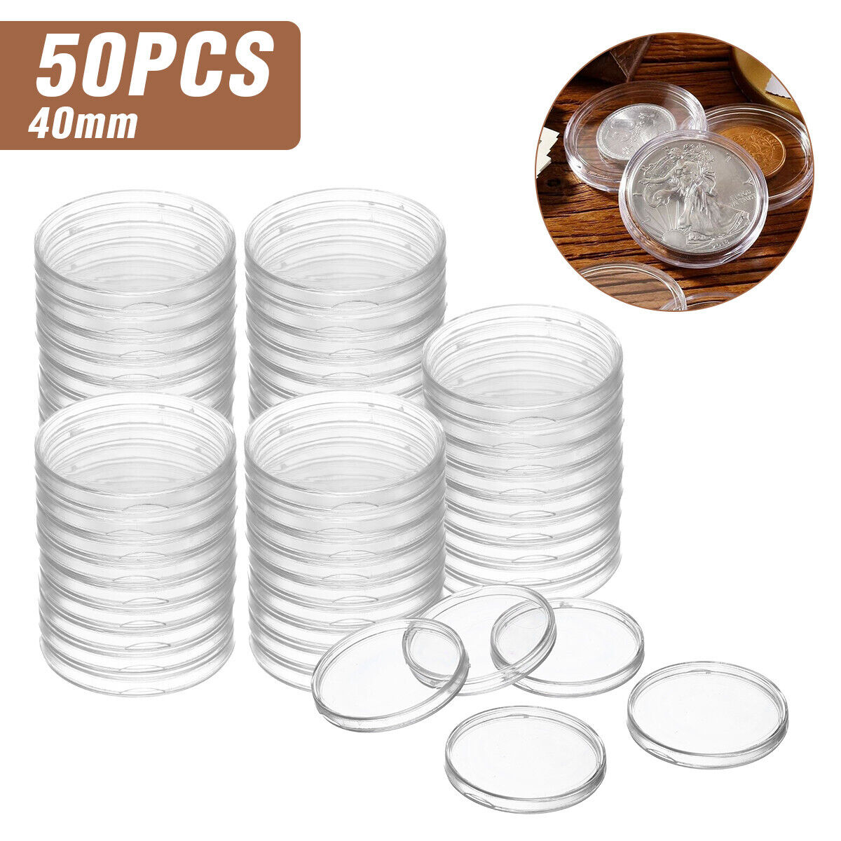 50 Direct Fit 40.6MM Airtight Holder Capsules for American Silver Eagle 1oz Coin Unbranded Coin Storage Holder Capsules