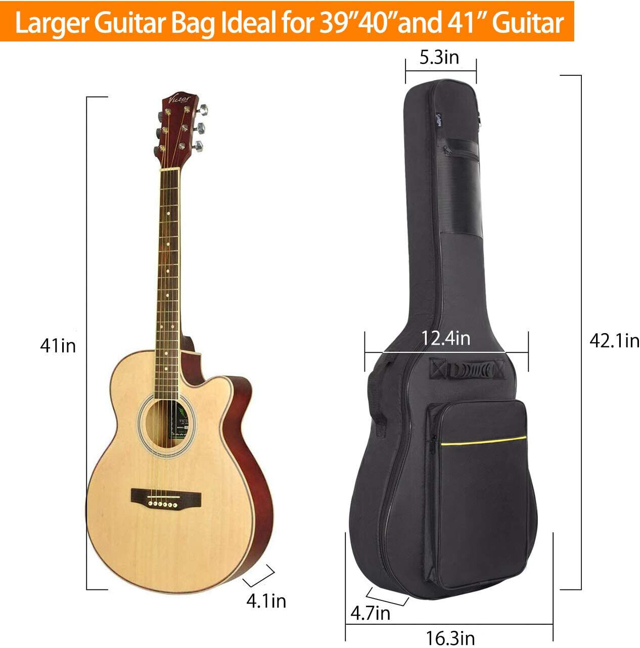 40"/41" Classical Acoustic Guitar Case Gig Bag Heavy Duty Thicken Soft Padded US Housmile Padded Protective Acoustic Guitar Gig Bag - фотография #9