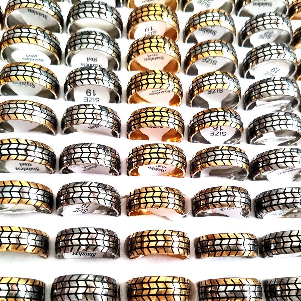 30pcs Stainless Steel Motorcycle Tire Rings For Men Hip Hop Punk Striped Ring Unbranded - фотография #3