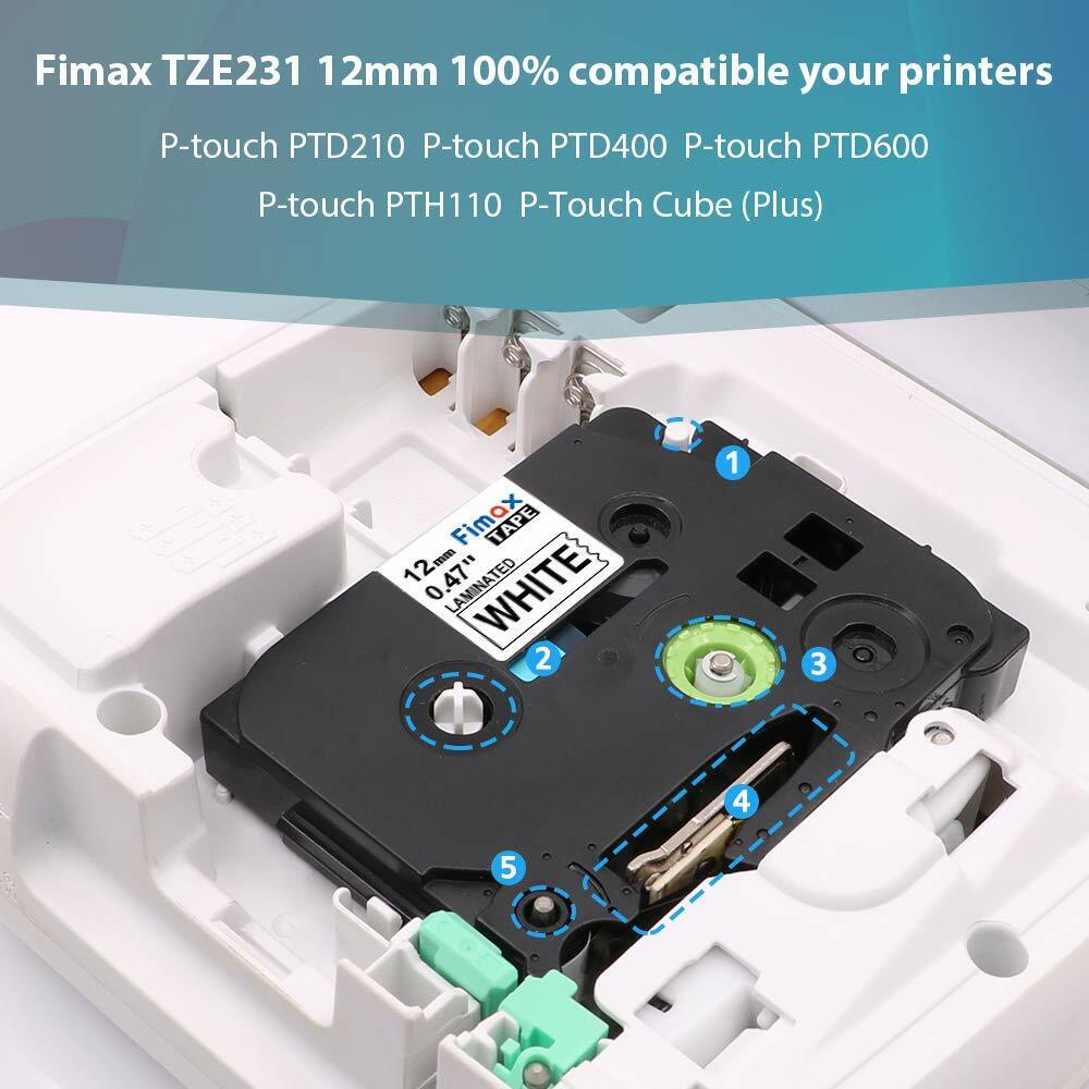 5PK TZ-231 TZe-231 Compatible Tape 1/2'' for Brother P-Touch Label Make PT-1010 Fimax Tze-231 - фотография #2