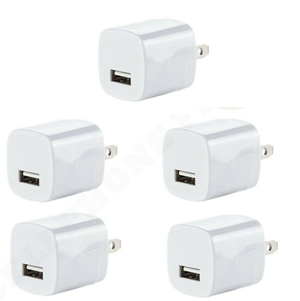 5x White 1A USB Power Adapter AC Home Wall Charger US Plug FOR iPhone 5 6 7 8 X Soter