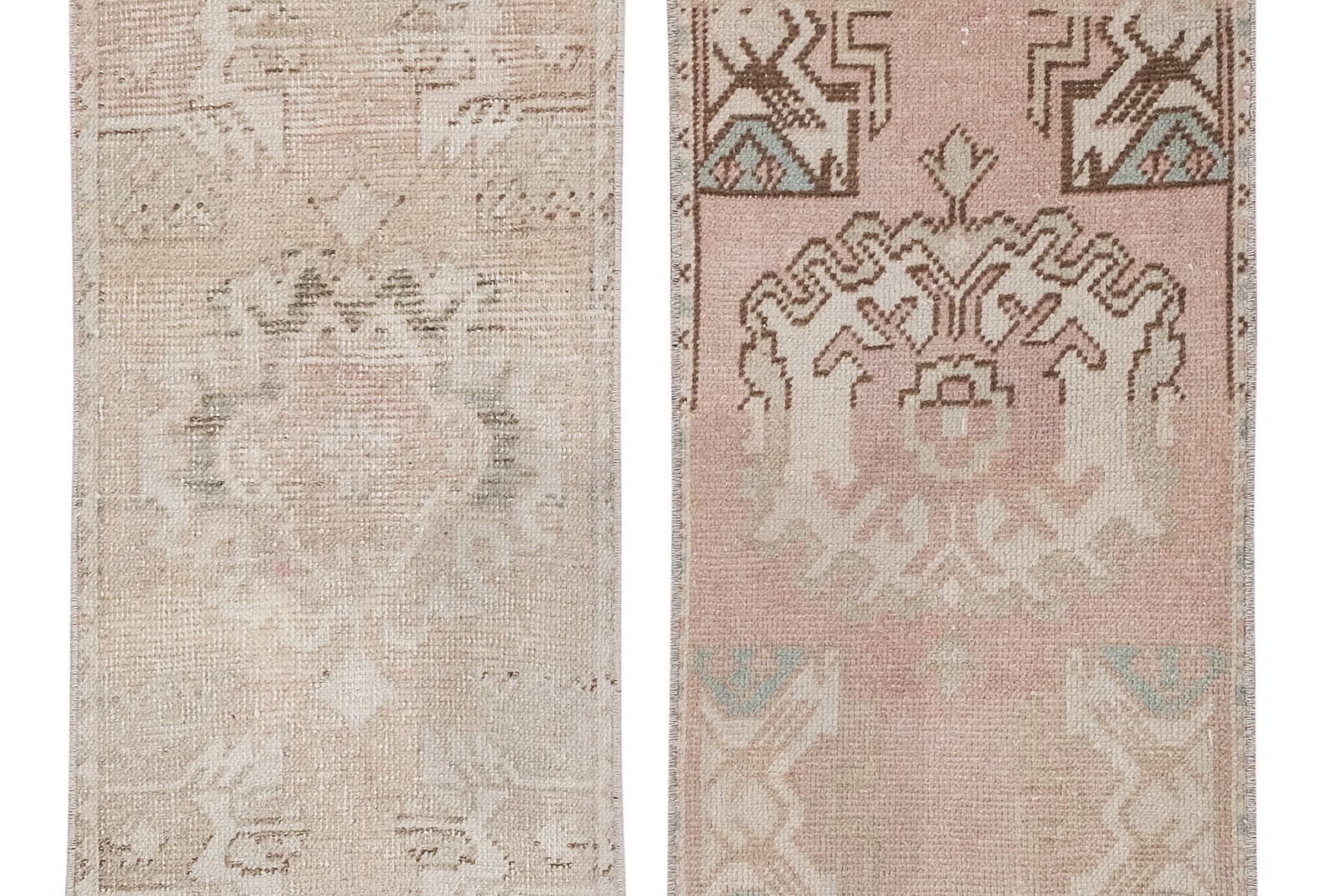 Traditional Faded Handwoven Oushak Wool Yastik Bath Mats - a Pair Handmade - фотография #4