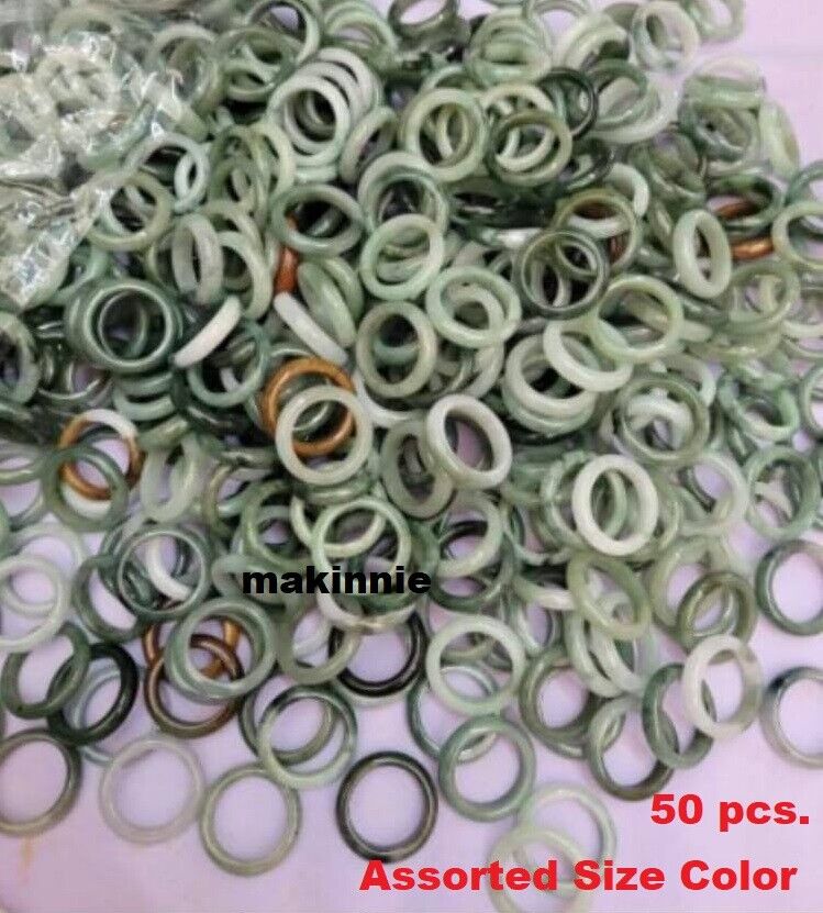 50 Pcs Burmese Jadeite Ring Bulk Lot Untreated Assorted Size Color Natural Jade makinnie Does Not Apply - фотография #3