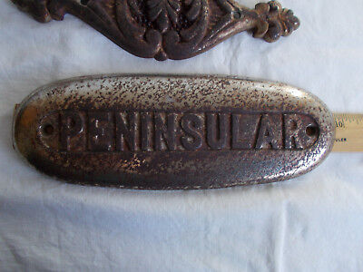 Vintage PENINSULAR NAME PLATE EMBLEM lot of 2 chrome rusty 9.5x3.5" & 8.5x2.75" Peninsular Peninsular - фотография #3