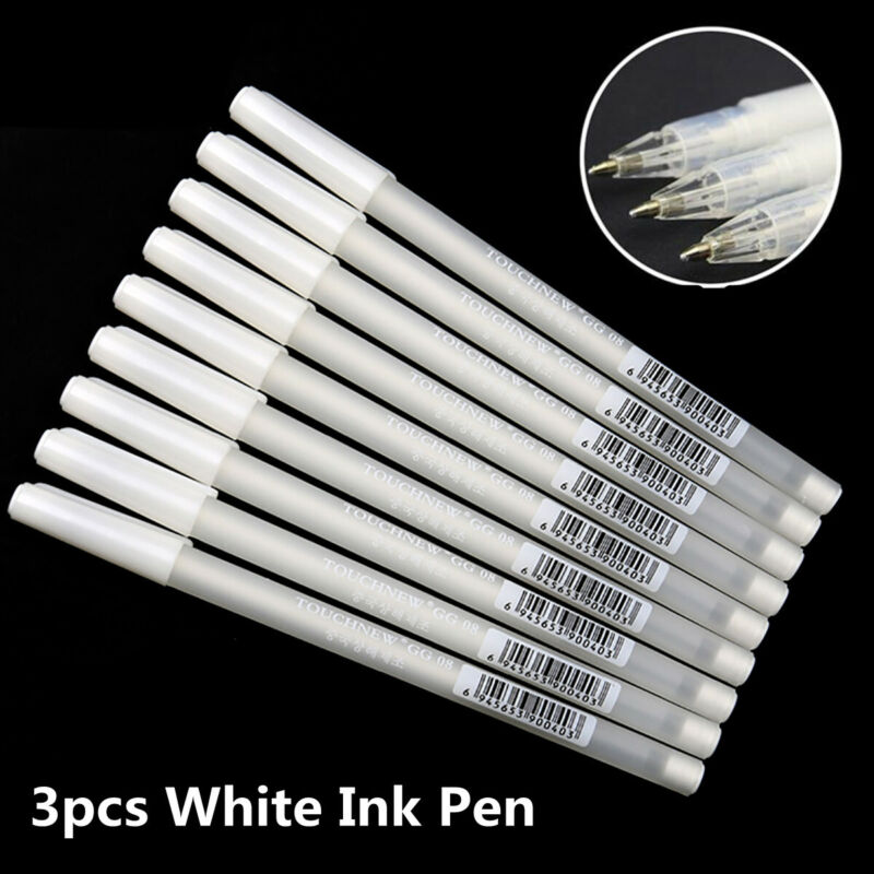 3X White Gel Ink Marker Pen Drawing Art Fine- Tip Sketching-Painting Tool 0.8MM Unbranded Does Not Apply