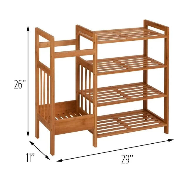 4-Tier Bamboo 8-Pair Entryway Shoe and Accessory Organizer Rack, Natural Без бренда - фотография #3