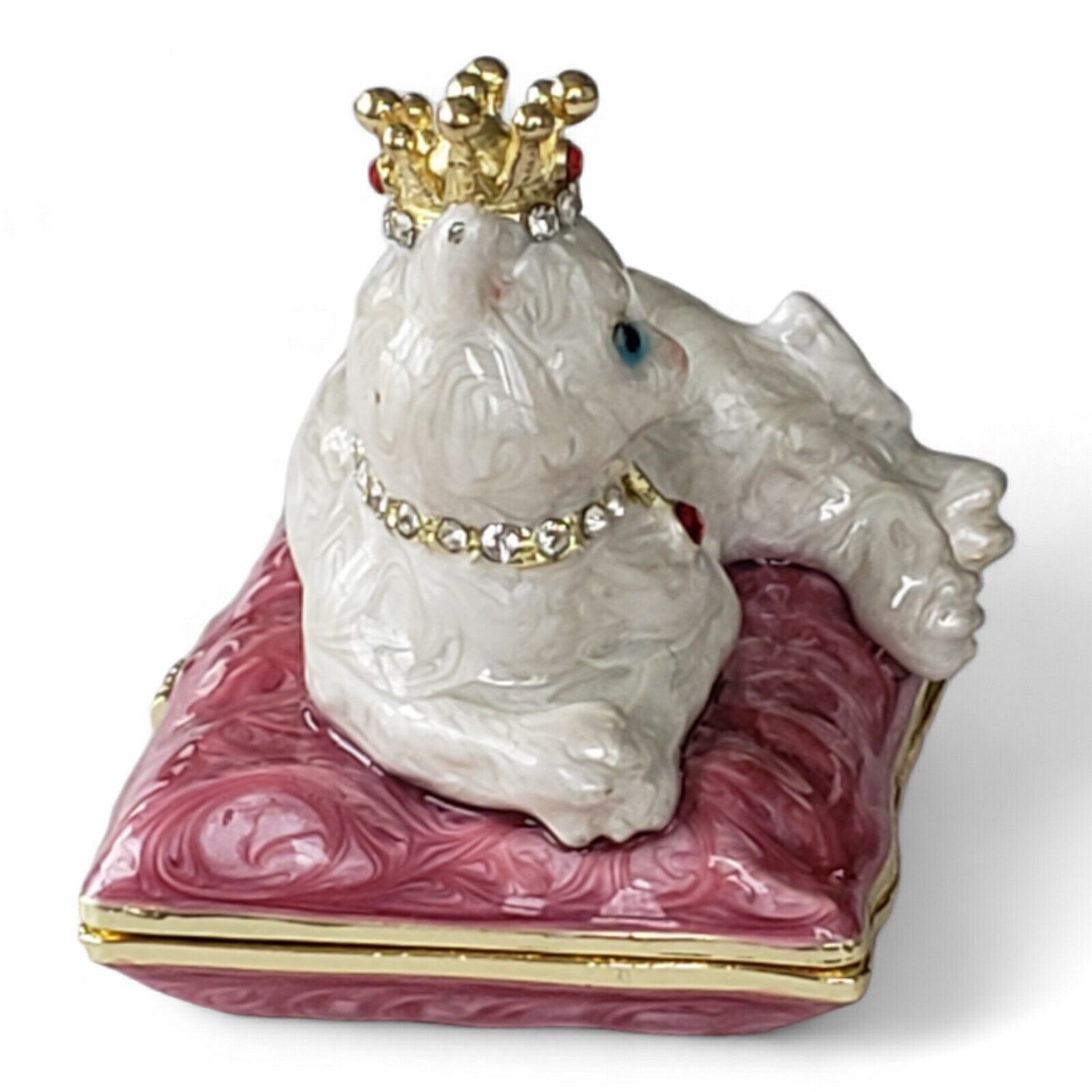 Royal Cat Jeweled Collar & Crown Opalescent Swirl Enameled Hinged Trinket Box Без бренда - фотография #5