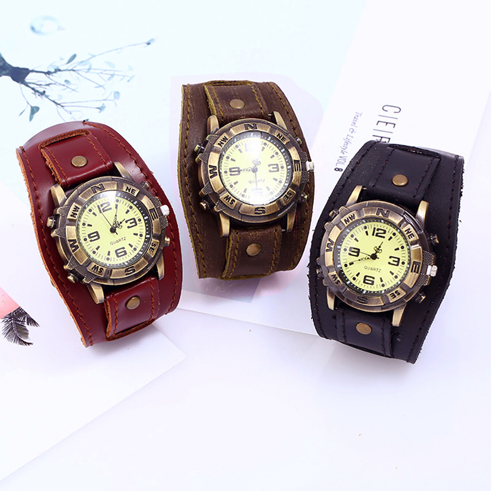 Quartz Wristwatch Round Dial Durable Faux Leather Band Watch Adjustable Unbranded - фотография #2
