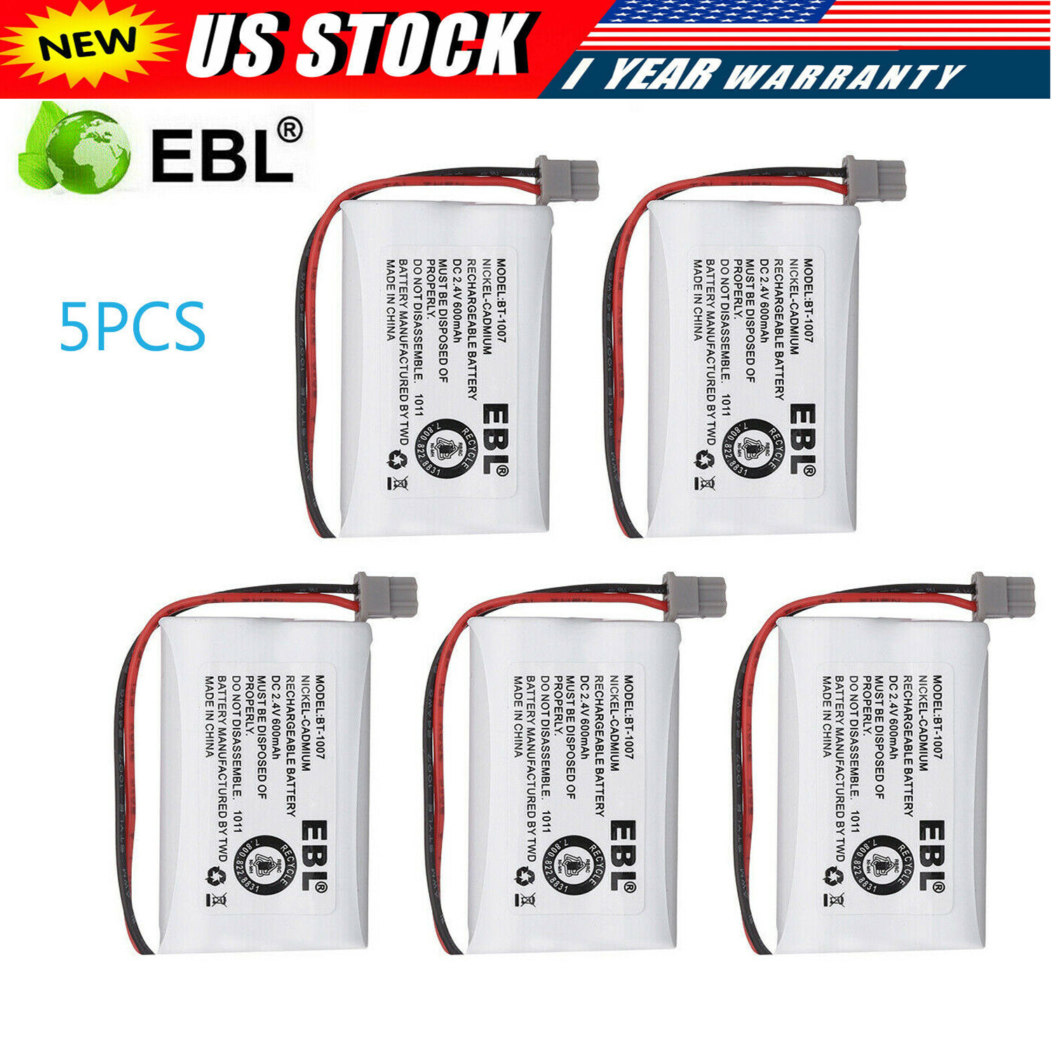 5x BT-1007 Cordless Phone Rechargeable Battery For Uniden BT-1015 BBTY0651101 EBL BT-1007 Home Phone Battery