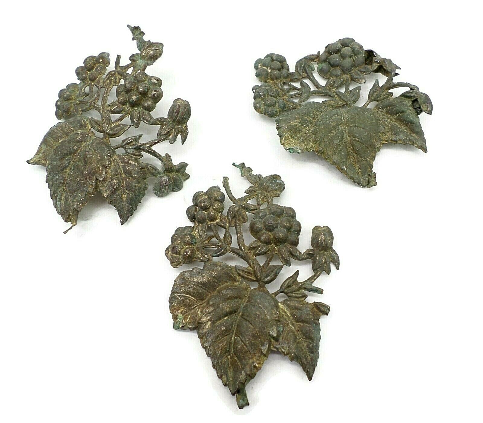 3 VTG BENT Grapes on Vine Metal Ornate Filigree Ornamentation Pieces Patina Unbranded