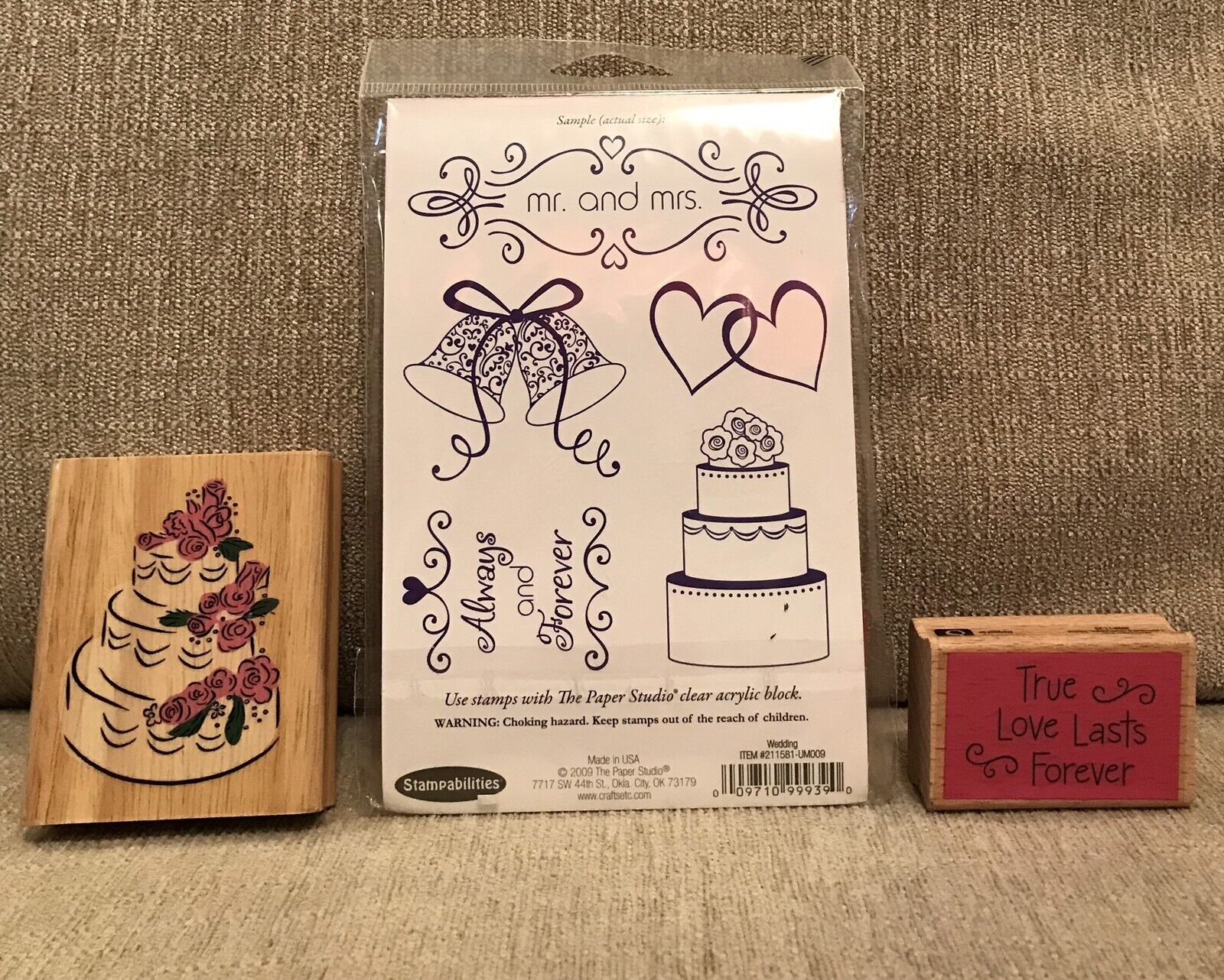 wooden rubber stamps set of 3 wedding theme  Unbranded