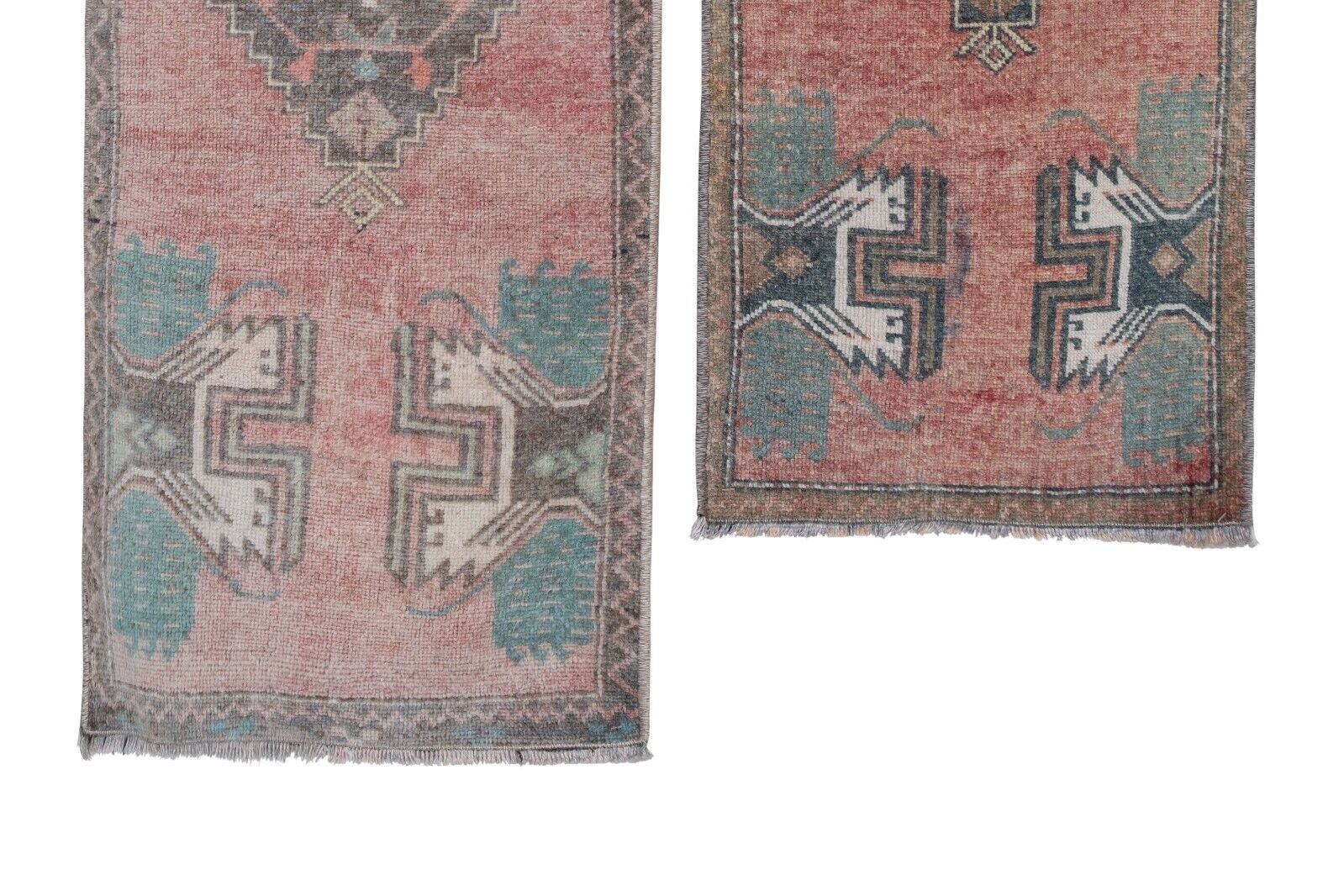 Pair of Vintage Turkish Oushak Yastik Scatter Rug - Faded Tribal Carpet Handmade Runner Rug - фотография #3