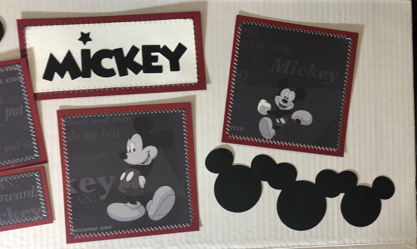 SEWN Premade Scrapbook Page MAT SET Cards DISNEY MICKEY Mouse vacation LOT-JENN  Handmade - фотография #3