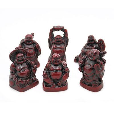 SET OF 6 HAPPY BUDDHA STATUES 2" Red Color Resin Hotei Fat Laughing Feng Shui Без бренда