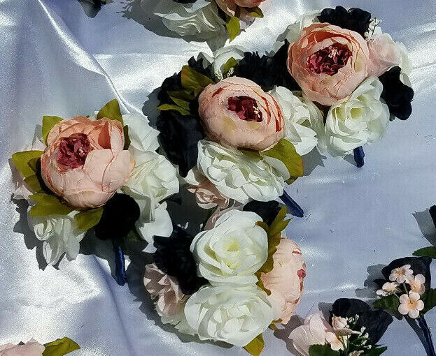 19 Pc Wedding Bouquet Pkg, Ivory, Navy Blue Roses, Blush Peony, Navy & Pink Wedding Bouquet Does Not Apply - фотография #5