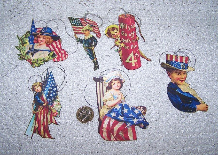 6~Vintage~4th of July~Patriotic~Glitter~Fussy Cut~Linen Cardstock~Gift~Hang~Tags Без бренда