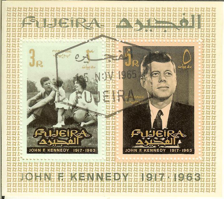 FUJEIRA -1965- John F. Kennedy Memorial 1917-1963/TWO Souvenir CTO Sheets for $1 Без бренда