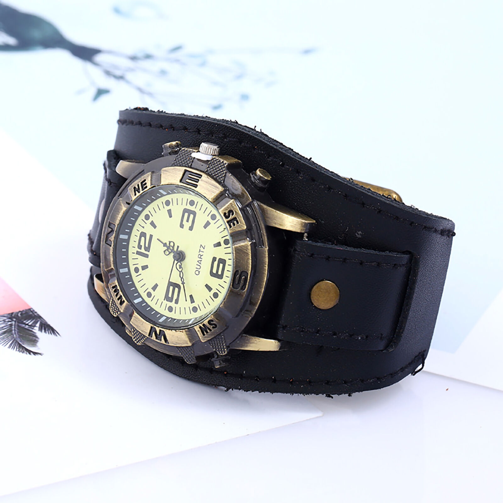 Quartz Wristwatch Round Dial Durable Faux Leather Band Watch Adjustable Unbranded - фотография #3