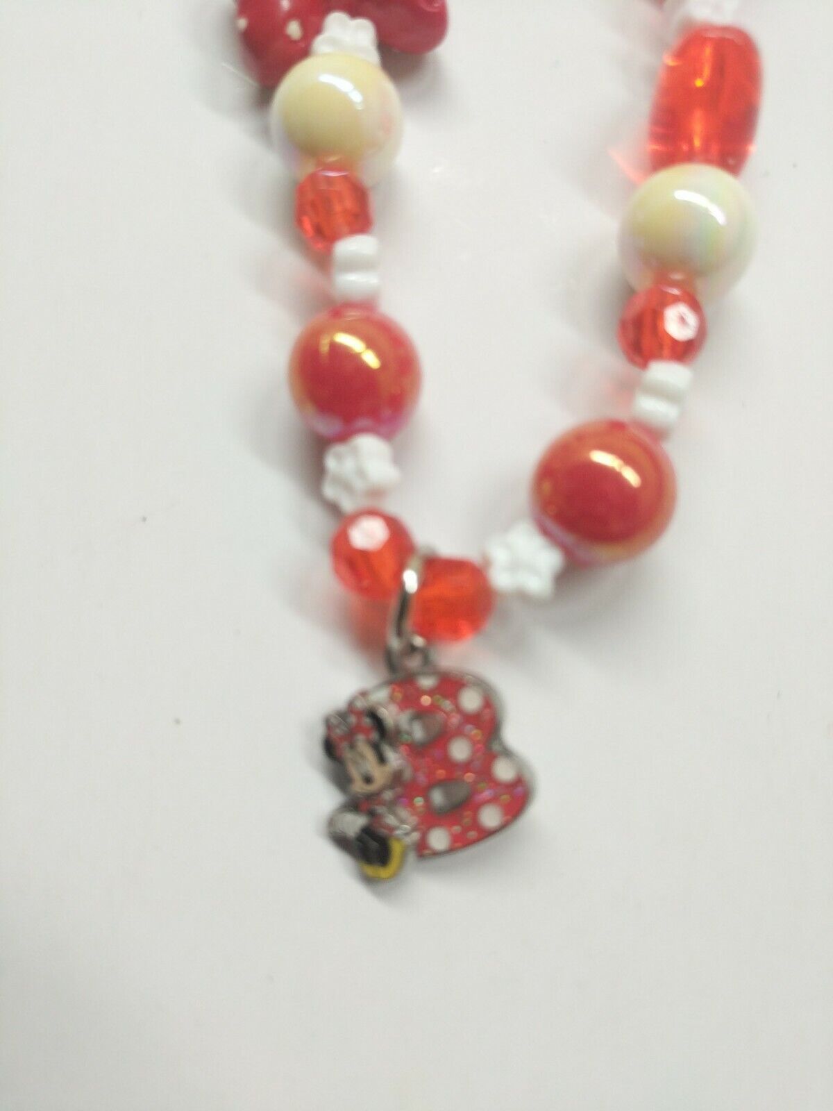 2X LOT Disney Minnie Mouse Red/ White Plastic Bead Necklace W/ B Initial Child’s Disney - фотография #7