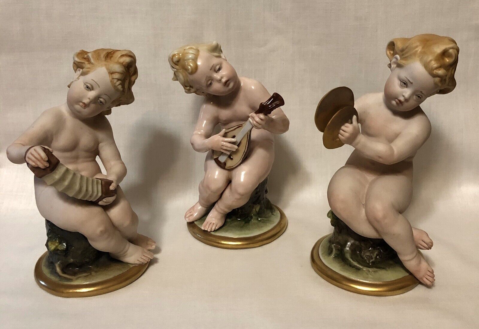 Capodimonte Porcelain Cherubs Musicians Series Set of 3 Capodimonte