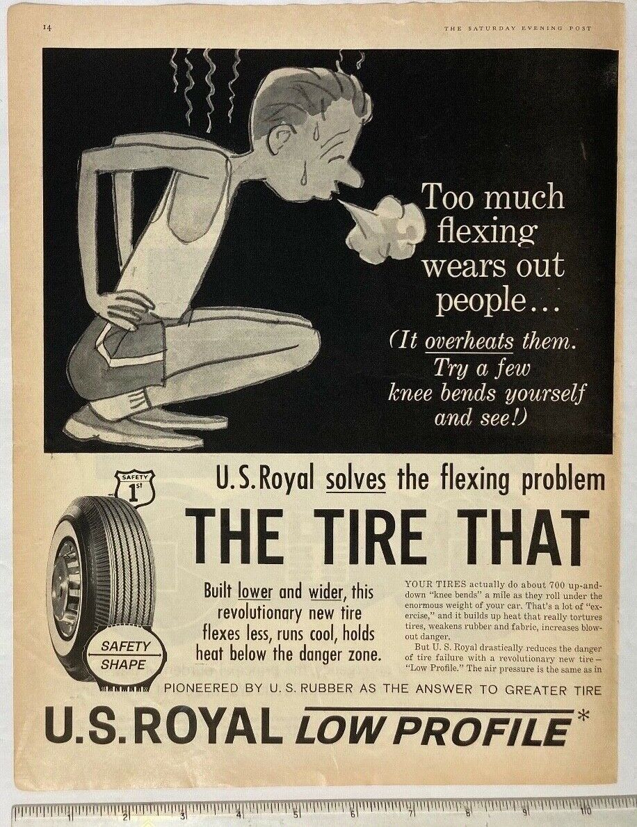 1960 U S Royal Tires Print Ad Solves the Flexing Doesn't Get Tired 2 pages U. S. Royal Low Profile Tires - фотография #3