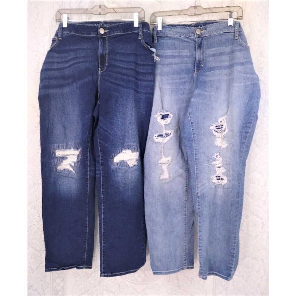 JCP Boutique Jeans Size 20W Boyfriend Distressed Lot Set Medium and Dark Wash JCP