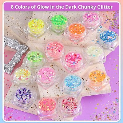 Chunky Glitter and Glow in the Dark Glitter 16 Colors with Glue Set 5 Chunky Glitter and Glow in the Dark Glitter Does not apply - фотография #6