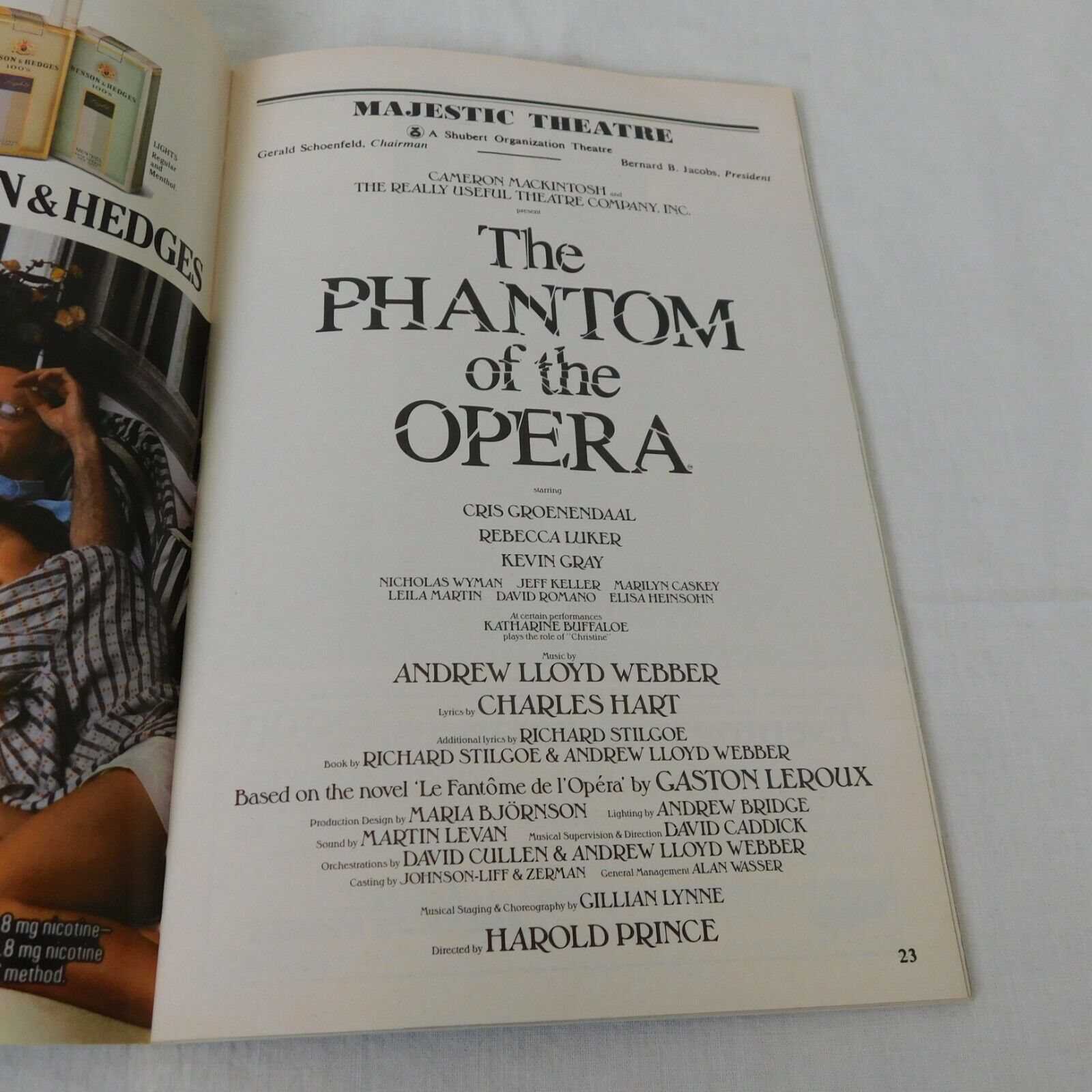 LOT Phantom Opera Playbill Understudy Note Mar 1990 Rebecca Luker Kevin Gray Без бренда - фотография #6