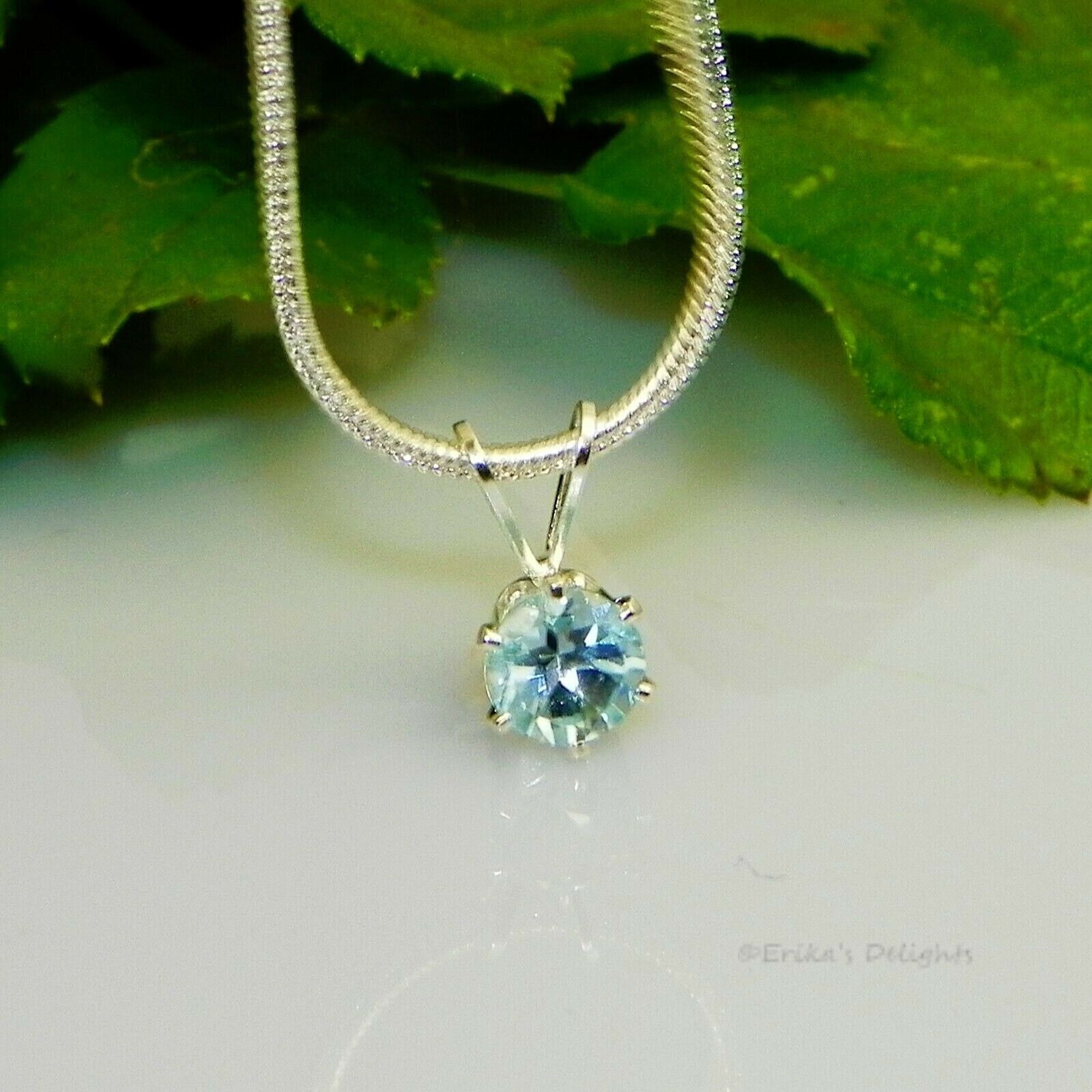 Sky Blue Topaz Sterling Silver Pendant  w/ Snake Chain Necklace "Handmade by Erika's Delights"