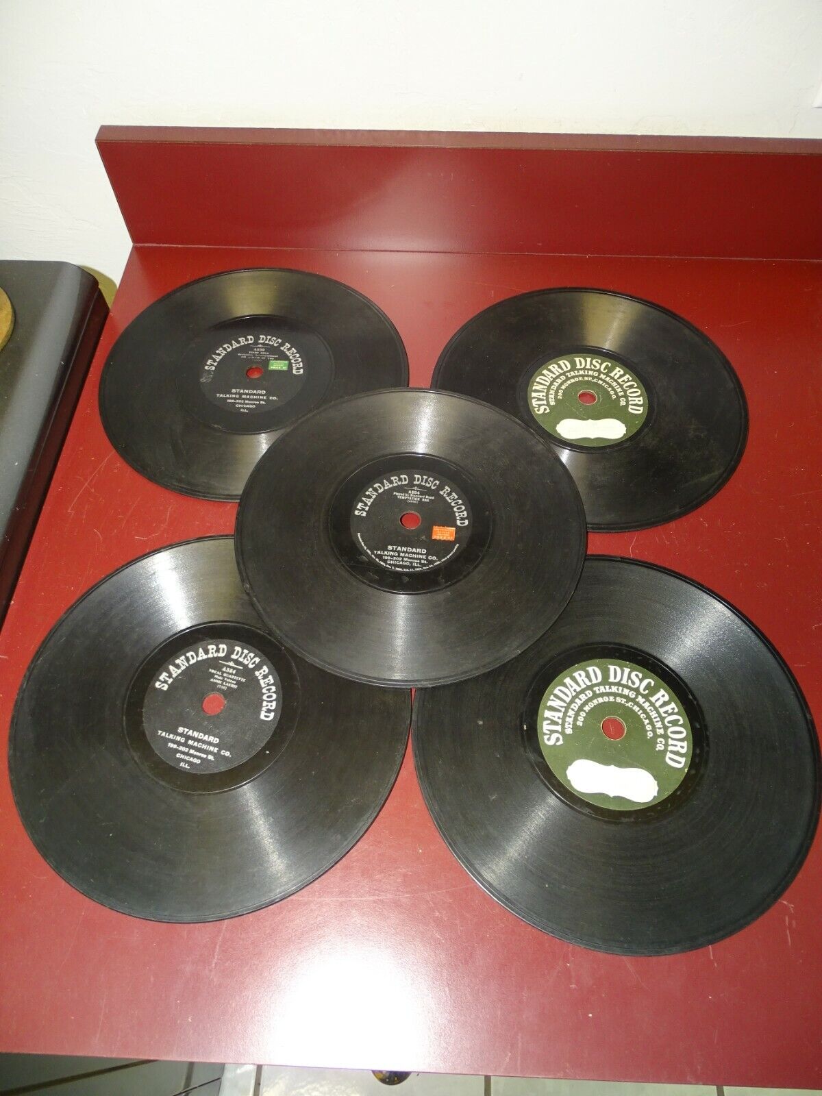5 Vintage Standard Disc Records 10", 78 RPM, Large Center Hole Standard Disc Records