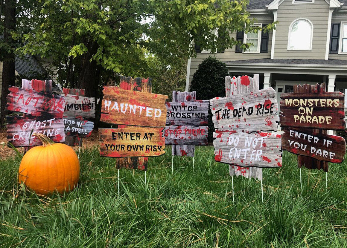6PCS Halloween Yard Signs Stakes Props Outdoor Decor Scary Zombie Warning Signs Unbranded Does not apply - фотография #10