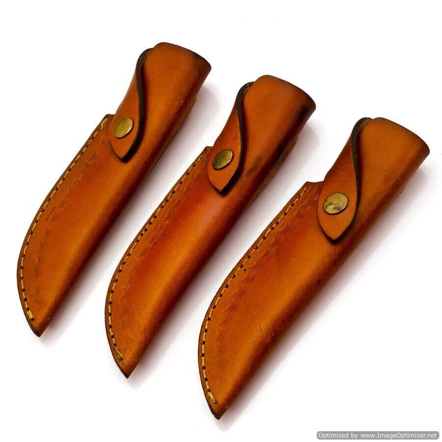 LOT OF 3 Custom Handmade Vertical Knife Leather Sheaths For Right Handed Person Unbranded