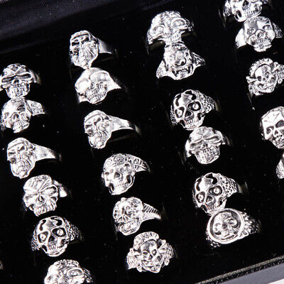 Wholesale 20pcs Lots Gothic Punk Skull Antique Silver Rings Mixed Style Jewelry Antique