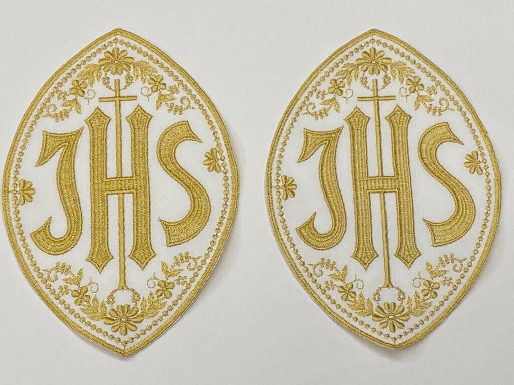 IHS Latin Cross Emblem Gold Embroidered Clergy Vestment Altar 2 PcS. Unbranded Does Not Apply