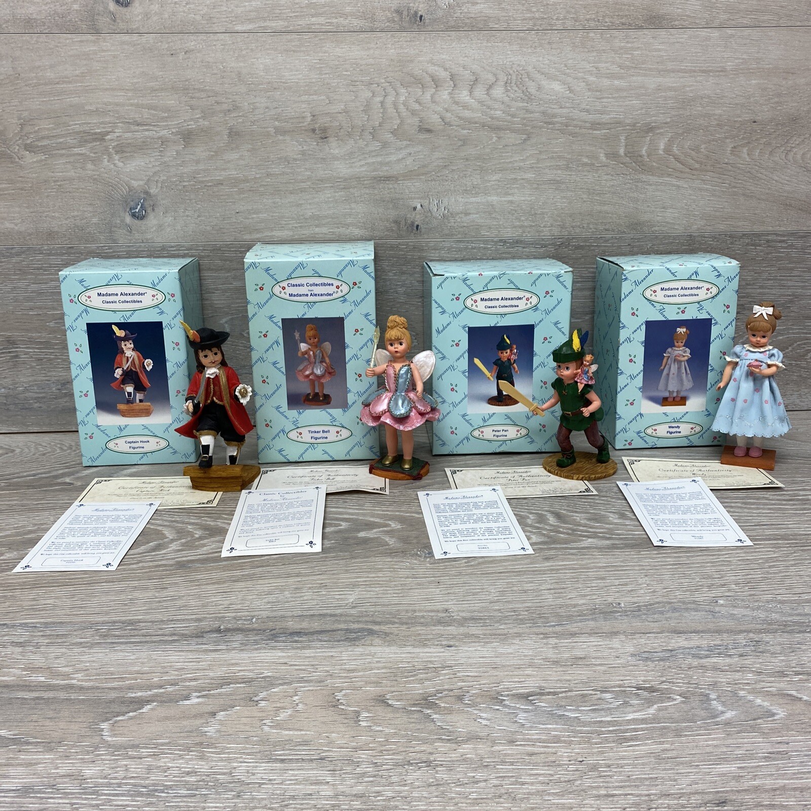 Madame Alexander Peter Pan Figurines Wendy Tinker Bell Captain Hook COA Lot Madame Alexander