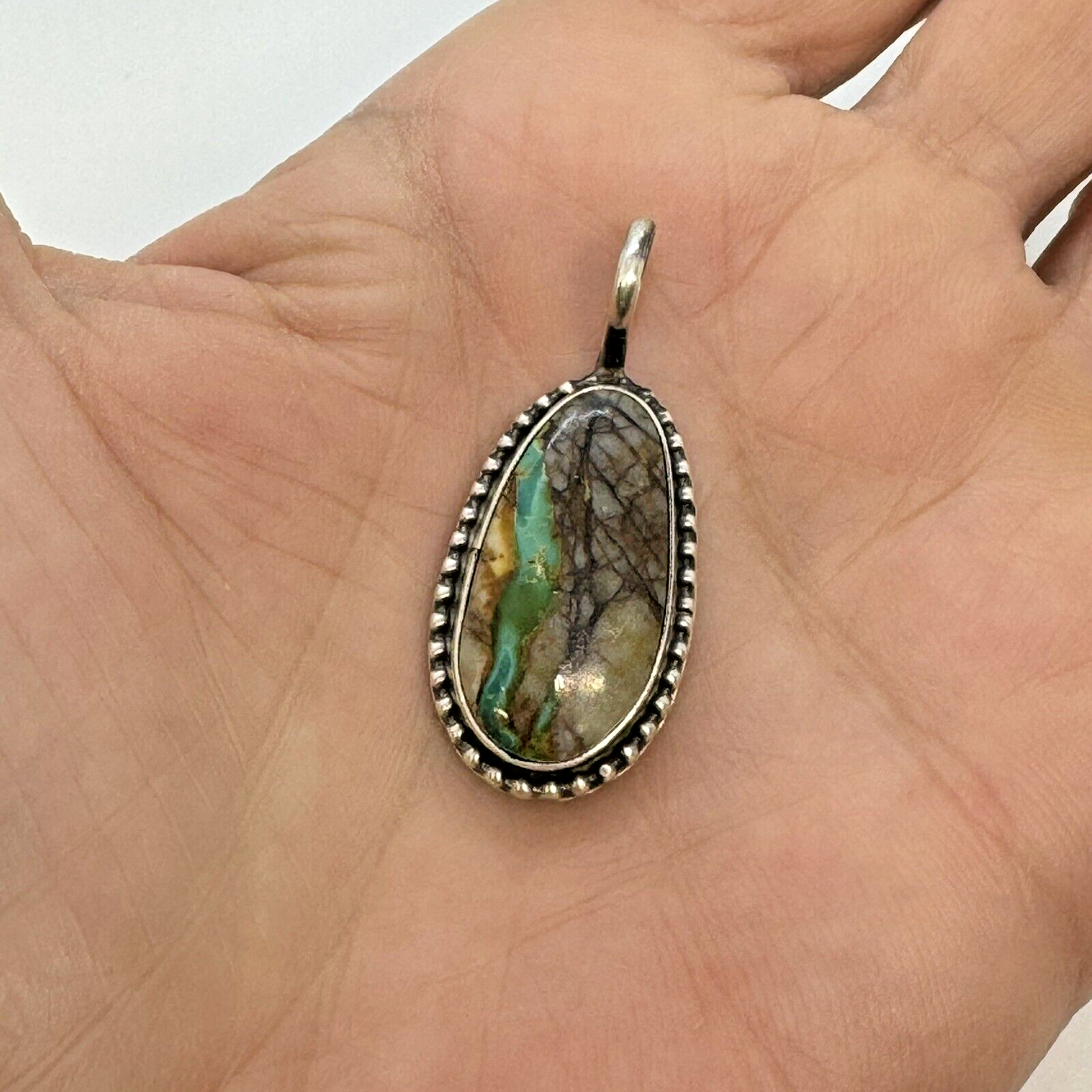 Navajo Natural Ribbon Turquoise Pendant Sterling Silver 7.2g by Anderson Largo Native American - фотография #4