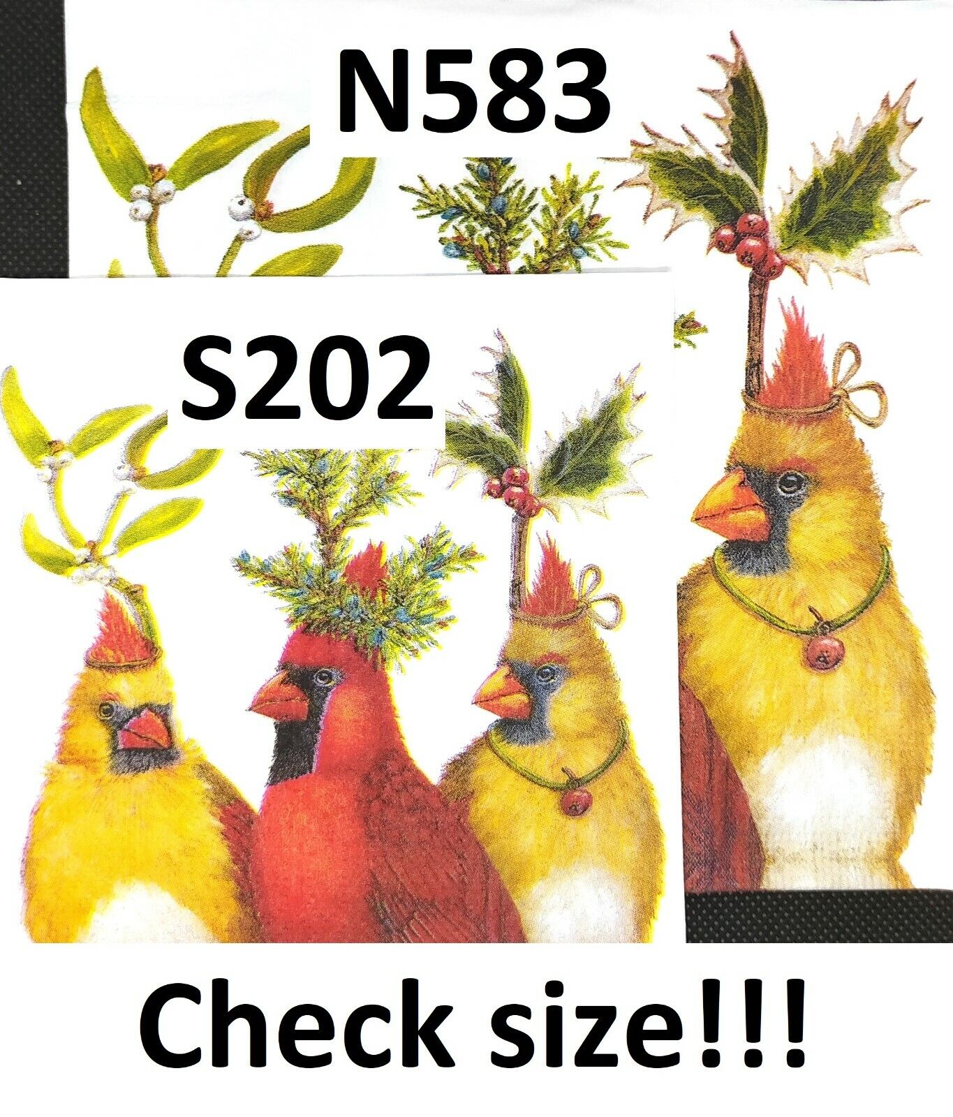 S202# 3x Single SMALL Paper Napkins Decoupage Christmas Cardinal Bird Flower Cap PPD 3252933 - фотография #3